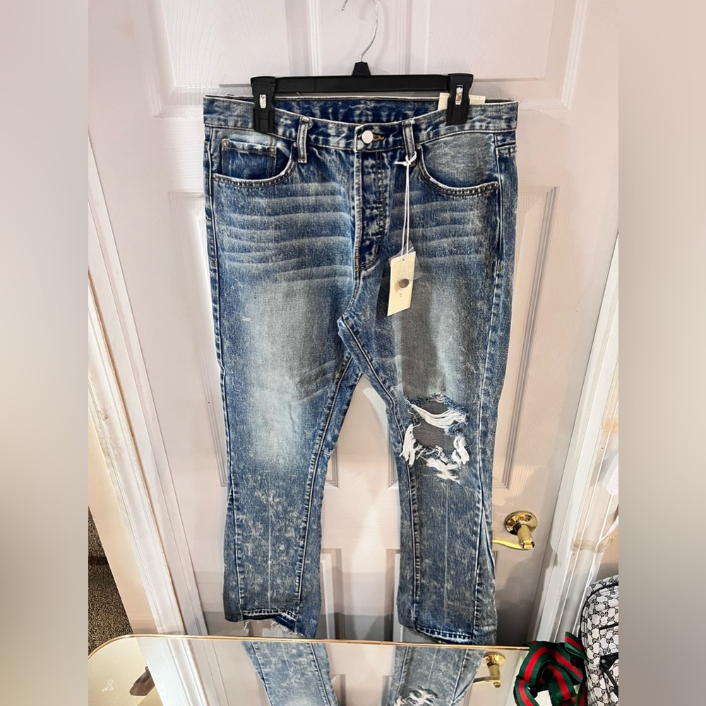 MNML Flare Blue Denim Jeans Distressed